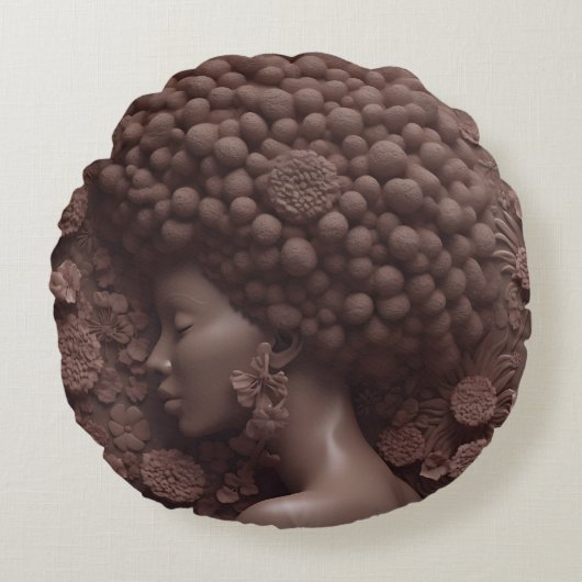 アフリカ系アメリカ人女性ブラッククイーンメラニンポピン ラウンドクッション (正面)