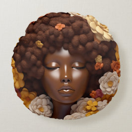 アフリカ系アメリカ人女性ブラッククイーンメラニンポピン ラウンドクッション