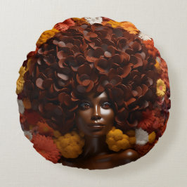 アフリカ系アメリカ人女性ブラッククイーンメラニンポピン ラウンドクッション