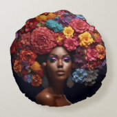 アフリカ系アメリカ人女性ブラッククイーンメラニンポピン ラウンドクッション (裏面)