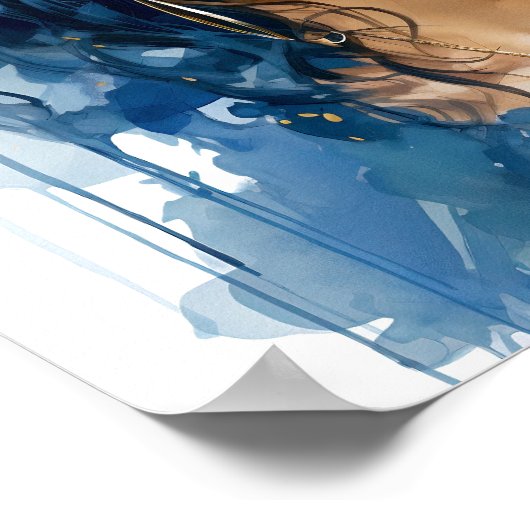 アフリカ系アメリカ人女性ブルーとイエロー絵画ズ ポスター (角)