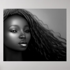アフリカ系アメリカ人女性ムーンライトモノクロ ポスター