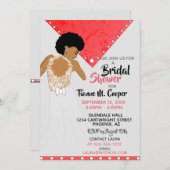 アフリカ系アメリカ人女性レッドブライダルシャワー 招待状 (正面/裏面)