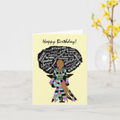 アフリカ系アメリカ人女性ワードアート誕生日 カード (黄色い花)