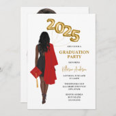 アフリカ系アメリカ人女性写真卒業パーティー 招待状 (正面/裏面)