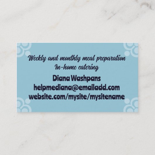 アフリカ系アメリカ人女性料理クラスのベーキングシェフ 名刺 (裏面)