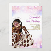 アフリカ系アメリカ人女性誕生日招待状 招待状 (正面/裏面)