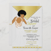 アフリカ系アメリカ人女性金ゴールドブライダルシャワー 招待状 (正面/裏面)