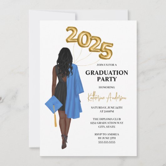 アフリカ系アメリカ人女性2025年卒業 招待状 (正面)