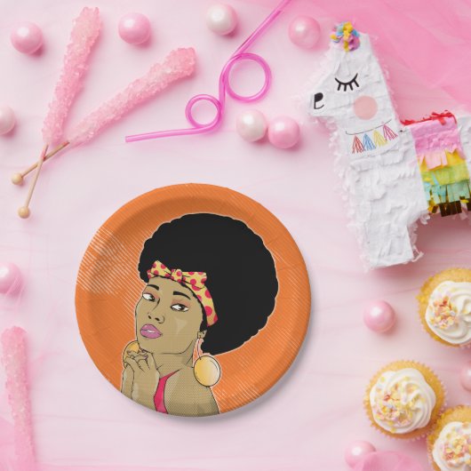 アフリカ系アメリカ人女性70年代ディスコ ペーパープレート (パーティー)