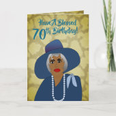 アフリカ系アメリカ人女性70thトレンディー誕生日カード サンキューカード (正面)