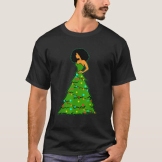 アフリカ系アメリカ人女性 クリスマスツリー クリスマスの飾り Tシャツ