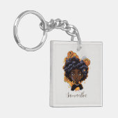 アフリカ系アメリカ人女性 – 茶色の渦巻き旋回 キーホルダー (正面左)