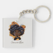 アフリカ系アメリカ人女性 – 茶色の渦巻き旋回 キーホルダー (裏面)