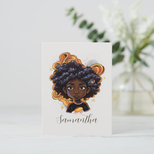 アフリカ系アメリカ人女性 – 茶色の渦巻き旋回 ポストカード (スタンド正面)