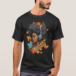 アフリカ系アメリカ人女性 黒人女性 ヘッドホン ビュット Tシャツ