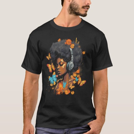 アフリカ系アメリカ人女性 黒人女性 ヘッドホン ビュット Tシャツ (正面)