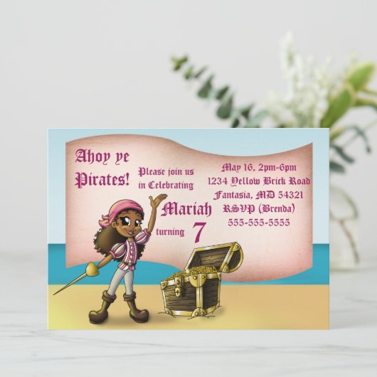 アフリカ系アメリカ人女海賊誕生日パーティー 招待状 (スタンド正面)