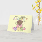 アフリカ系アメリカ人少女エンジェル1歳誕生日 カード (黄色い花)