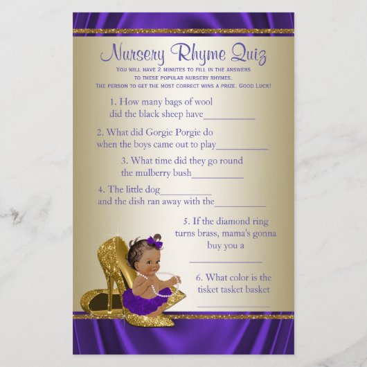 アフリカ系アメリカ人少女ベビーシャワーゲーム (裏面)