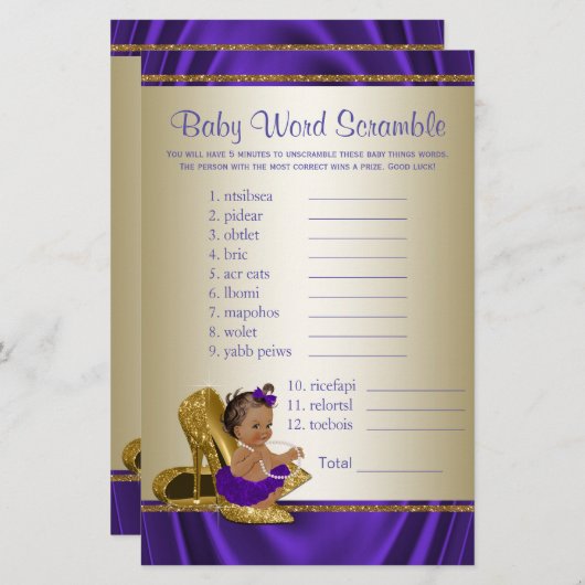 アフリカ系アメリカ人少女ベビーシャワーゲーム (正面/裏面)