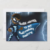 アフリカ系アメリカ人少年スーパーヒーロー誕生日パーティー 招待状 (正面)