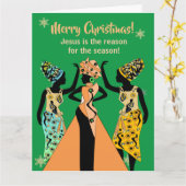 アフリカ系アメリカ人感動的クリスチャン・クリスマス カード (黄色い花)