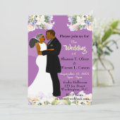 アフリカ系アメリカ人新郎新婦フローラ結婚ズ・インビ 招待状 (スタンド正面)