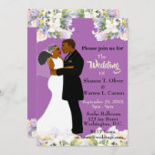 アフリカ系アメリカ人新郎新婦フローラ結婚ズ・インビ 招待状 (正面/裏面)