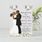 アフリカ系アメリカ人新郎新婦フローラ結婚ズ・インビ 招待状 (スタンド正面)