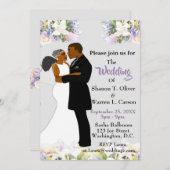 アフリカ系アメリカ人新郎新婦フローラ結婚ズ・インビ 招待状 (正面/裏面)