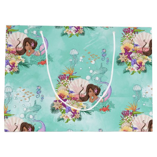 アフリカ系アメリカ人海下の人魚 ラージペーパーバッグ (裏面)