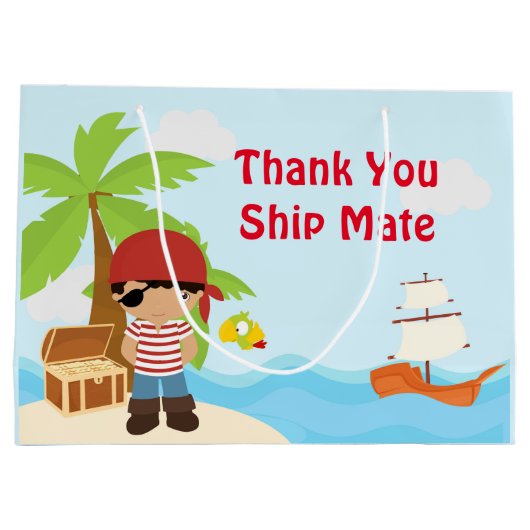 アフリカ系アメリカ人海賊ボーイinレッド誕生日 ラージペーパーバッグ (裏面)