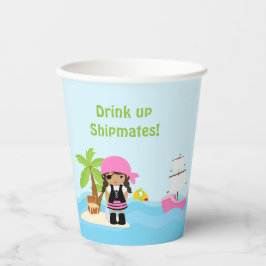 アフリカ系アメリカ人海賊少女ピンクパーティー 紙コップ