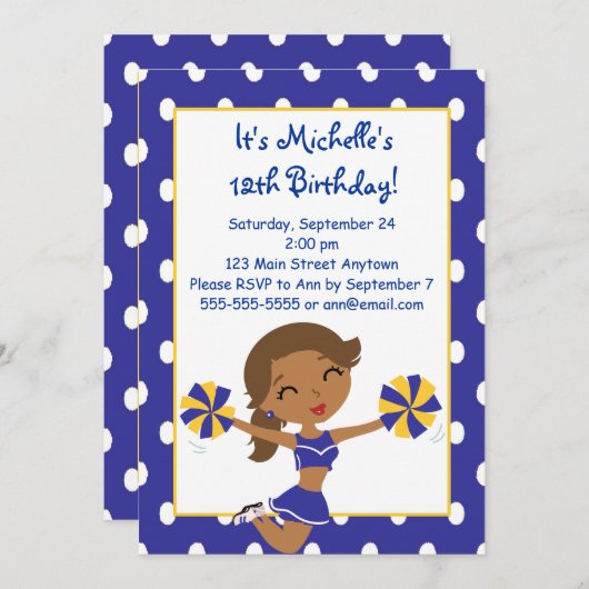 アフリカ系アメリカ人海軍金ゴールドのチアリーダーの招待状 招待状 (正面/裏面)