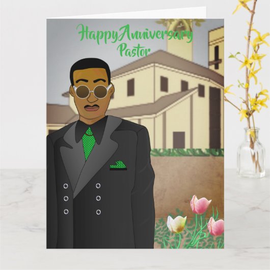 アフリカ系アメリカ人牧師の教会記念日カード カード (黄色い花)
