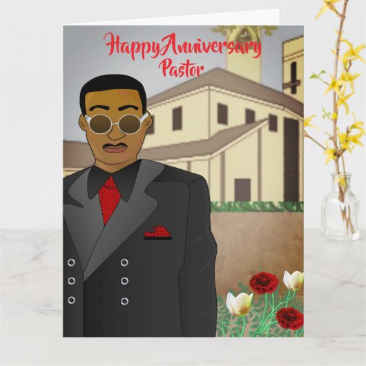 アフリカ系アメリカ人牧師の教会記念日カード カード (黄色い花)