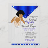 アフリカ系アメリカ人王室の女性ブルーブライダルシャワー 招待状 (正面/裏面)