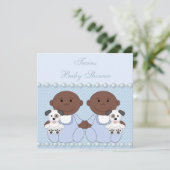 アフリカ系アメリカ人男の赤ちゃんツインズ·ブルー·ベイビーシャワー 招待状 (スタンド正面)