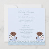 アフリカ系アメリカ人男の赤ちゃんツインズ·ブルー·ベイビーシャワー 招待状 (裏面)