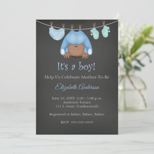 アフリカ系アメリカ人男の赤ちゃんベビーシャワー招待状 招待状 (スタンド正面)