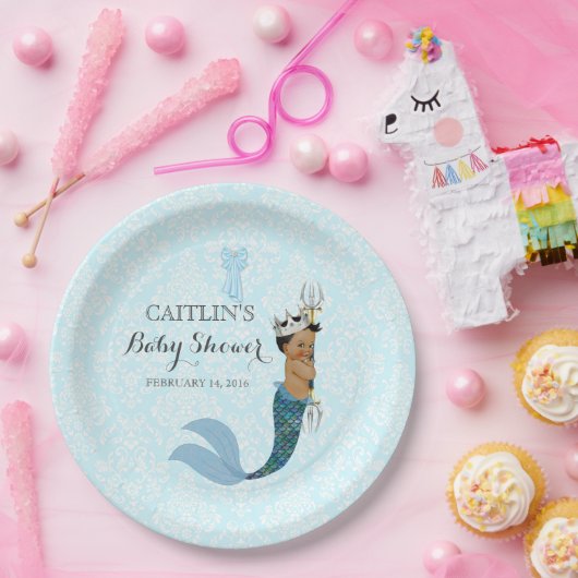 アフリカ系アメリカ人男の赤ちゃんマーマンプリンスクラウン ペーパープレート (パーティー)