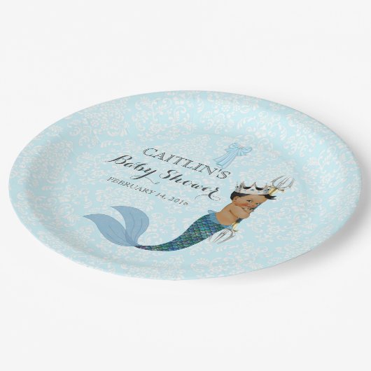 アフリカ系アメリカ人男の赤ちゃんマーマンプリンスクラウン ペーパープレート (アングル)