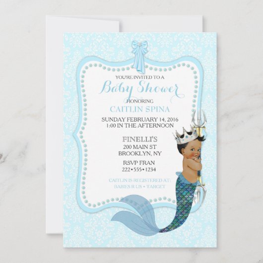 アフリカ系アメリカ人男の赤ちゃんマーマンプリンスクラウン 招待状 (正面)