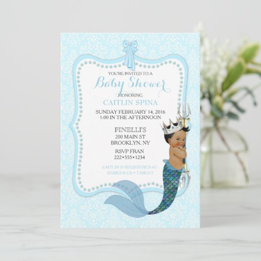 アフリカ系アメリカ人男の赤ちゃんマーマンプリンスクラウン 招待状 (スタンド正面)