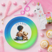 アフリカ系アメリカ人男の赤ちゃん(テディ・ベビーシャワー付) ペーパープレート (パーティー)