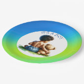 アフリカ系アメリカ人男の赤ちゃん(テディ・ベビーシャワー付) ペーパープレート (アングル)