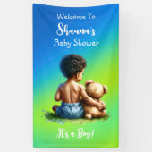 アフリカ系アメリカ人男の赤ちゃん(テディ・ベビーシャワー付) 横断幕 (縦)