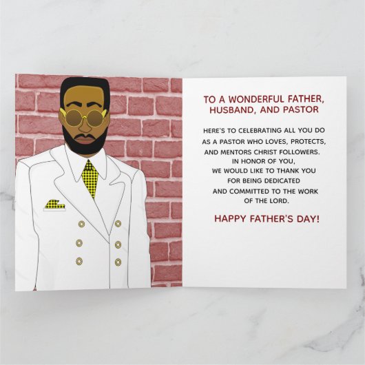 アフリカ系アメリカ人男性スーツ牧師の父の日 カード (内部)