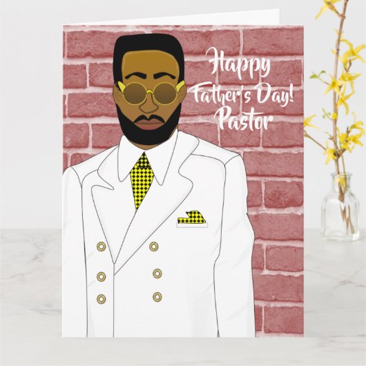 アフリカ系アメリカ人男性スーツ牧師の父の日 カード (黄色い花)